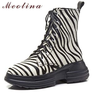 Meotina, botines de invierno para mujer, botas cortas de plataforma plana con pelo de caballo, zapatos de punta redonda de colores mezclados, talla de otoño para mujer 34-39 210608