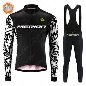 Merida hiver thermique polaire vêtements de vélo chemise de vélo de route vestes VTT collants à bretelles ropa ciclismo maillot à manches longues 240116