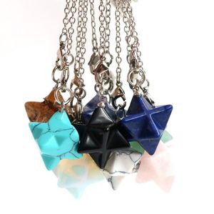 Merkaba Cristal Pendentif Collier Grand satellite melcabaring pendule 3D pour Femmes Hommes Bijoux Énergie Guérison Pierre Précieuse pendentif301g