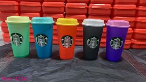 Sirène Déesse Starbucks 16 oz / 473 ml Tasses en plastique Ensemble de protection de l'environnement Tasses d'accompagnement à café 500 pièces