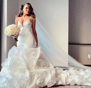 Robe de mariée sirène, sans bretelles, avec traîne à volants, en Satin, Organza et Tulle, nouveau Design, robe de mariée élégante sur mesure, 2024