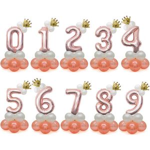 Feliz Navidad 1 2 3 4 5 6 7 8 9 Globos de aluminio con números de oro rosa Conjunto de globos de helio de látex digital Boda Baby Shower Fiesta de cumpleaños al por mayor