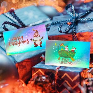 Feliz Navidad 50 piezas Arco Iris láser invitación tarjetas de felicitación regalo decoración Santa muñeco de nieve fiesta mensaje tarjeta