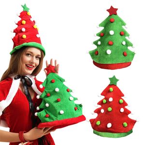 Gorro de Feliz Navidad, gorros de árbol de Navidad rojos y verdes, tela de terciopelo dorado, accesorio de disfraz de Año Nuevo para niños y adultos