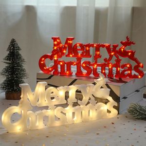 Luces de letras de Feliz Navidad, luz de señal LED, lámpara de noche CR2032 operada para fiesta en casa, decoración colgante de flores de árbol Xms