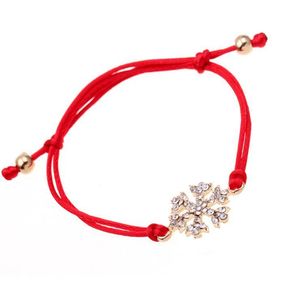 Pulsera con dije de copo de nieve de la suerte de Feliz Navidad para mujeres, hombres, niños, amantes, tarjeta de regalo, pulseras de hilo rojo simples, joyería