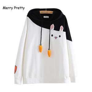 Joyeux Jolies Femmes Hoodies Animal Belle Pull Kawaii Lapin Sweat Mignon Lapin Graphique Survêtement Rose Noir À Capuche Filles 210809