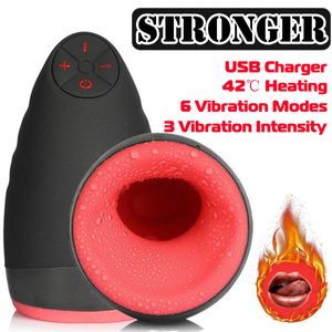 Meselo Chauffage Oral Sex Cup Smart Male Masturbation Vibrator 6 Vitesses Massage Cup Suck Silicone Sex Toys Pour Hommes Y190124