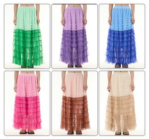 Jupes longues en maille pour femmes, ligne a, taille élastique, en Tulle, vêtements d'été et de printemps, rose, violet, bleu