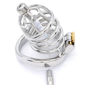 Cage à bite en métal avec anneaux de pénis de verrouillage furtif ceinture de dispositif de chasteté masculine anneau Anti-perte jouets sexuels pour adultes pour hommes