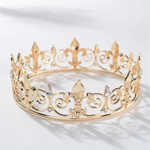 Coronas y tiaras de metal para hombres Royal Full King Crown Sombreros para fiesta de graduación Disfraz Accesorios para el cabello Clips dorados Barrettes2817