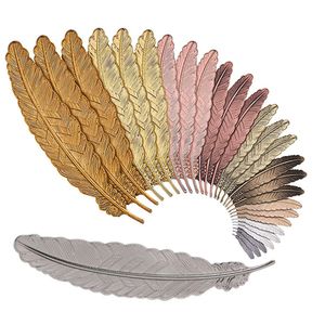 Marcapáginas de plumas de Metal, etiqueta de marca de libro de documentos, marcapáginas dorado, plateado, rosa y dorado, suministros escolares de oficina