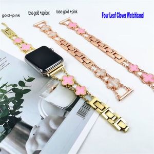 Metal Four Leaf Clover Watch Band Compatible with Apple Watch 38mm 40mm 41mm 42mm 44mm 45mm 49mm Dressy Strap with Debossed Designer for iwatch 8 7 6 5 Pretty Shiny bands
