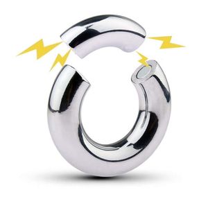 Abrazadera de anillo magnético de Metal para pene, Dispositivo de Castidad masculina, anillo para pene de acero inoxidable, camilla de Bondage para escroto, juguetes sexys para adultos para hombres