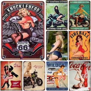 Metal Painting Garage Pin Up Girls Metal Tin Signs Vintage Metal Posters for Men Women Wall Art Decor for Home Bars Clubs Cafes