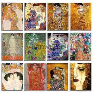 Pintura de metal Gustav Klimt Familia Famosa Pintura de lienzo Lágrima Beso Oro Carteles modernos Impresión Arte de la pared Imagen para la pared de la habitación Decoración del hogar Cuadros x0829