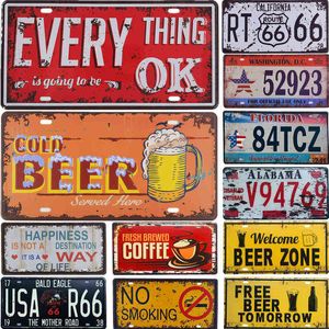 Peinture en métal Plaque de signe en métal Plaque d'immatriculation de voiture rétro Bière froide Café Route 66 Pub Bar Café Garage Art Affiche Décoration murale 15x30 cm T220829