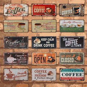 Peinture en métal ouvert et fermé café bar signe en métal peintures murales d'art vintage affiche en étain plaque minable plaques rétro pub café 3D décoration de la maison T220829