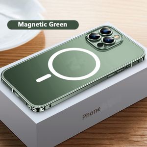 Étuis de téléphone en métal pour IPhone 12 13 14 Pro Max Cover 14 Plus cadre en aluminium magnétique coque mobile