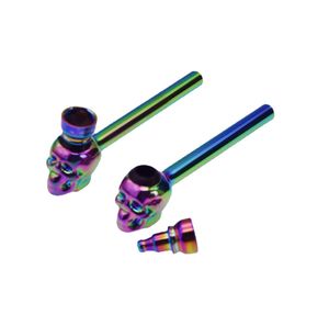 pipas de fumar de metal Galvanoplastia color del arco iris cabeza de calavera Mini pipa de tabaco tornillo al por mayor tubo de mano de pipa de fumar ensamblado extraíble