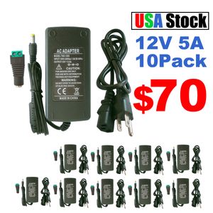 Adaptador de fuente de alimentación DC12V 5A Transformadores de iluminación 50 / 60HZ Enchufe de EE. UU. Cable de alimentación de 6.2FT AC 100-240V Conector de conmutación 5.5mm x 2.5mm para cámaras de impresora 3D CCTV crestech