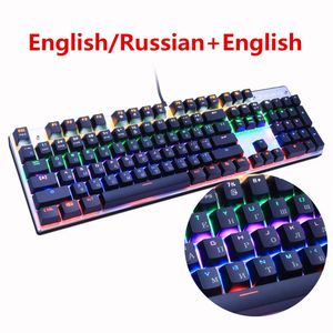 Metoo Gaming mécanique 87/104 Anti-ghosting lumineux bleu rouge noir interrupteur rétro-éclairé LED filaire clavier russe autocollant