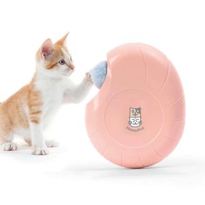 Mewoofun Cat Smart Teasing Stick Juguete eléctrico Crazy Game Conch Shape Cat Catching Mouse Automatic Pink Pet Self Play Toys 210929