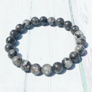 Bracelet en Larvikite grise de haute qualité, pour pratique spirituelle, énergie, méditation, perles Mala, 247G, MG0377