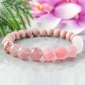 MG1096 Bracelet de perle en cristal rose rose Bracelet Boho Boho Bracelet cicatrisant cristaux Bracelet mala pour femmes273w