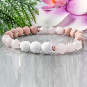 MG1100 Bracelet en pierre de lave en quartz rose coupé Bracelet en perles de bois de rose naturel Diffuseur d'huile essentielle Bracelet énergétique Aromatherapy267z