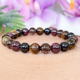 MG1492 Strand Capricorne Zodiac Gemstone Bracelet Oeil de Tigre Tourmaline Noire Quartz Fumé Cristaux de Grenat Bijoux Pierre de Naissance de Janvier