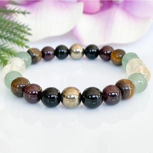 MG1918 8 MM Or Quartz Rutile Tourmaline Noire Oeil De Tigre Bracelet Femmes Gemme Couronne Chakra Poignet Mala Yoga Bijoux