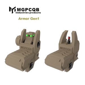 MGPCQB Fiber Scope Armor Gen 1 Miras plegables delanteras y traseras Voltear hacia arriba Óptica de respaldo de vista de fibra roja y verde para M4 AR15 ajuste 20 mm Picatinney Weaver carril