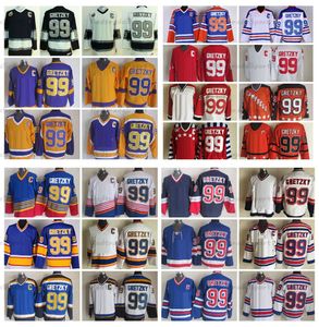 Maillots de hockey Mi08 Vintage 1993 99 Maillot Wayne Gretzky (C) Chemises cousues vintage 100e Patch de la Coupe Stanley Campbell Orange M-XXXL