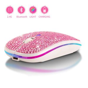 Souris chargeant et muet diamant clouté Bluetooth double Mode souris électronique cadeau coloré lumineux sans fil 231117