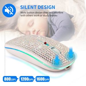 Souris pour souris sans fil en cristal strass avec récepteur USB pour ordinateur portable