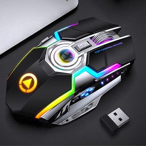 Ratones Gaming Mouse Ratón inalámbrico recargable Silent 1600 DPI Ergonómico 7 teclas RGB LED retroiluminado 2.4G USB óptico para computadora portátil