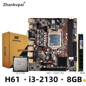 MICE H61 LGA1155 Kit de carte mère de l'ordinateur de bureau avec double noyau i32130 3,4 GHz CPU + 8 Go de mémoire