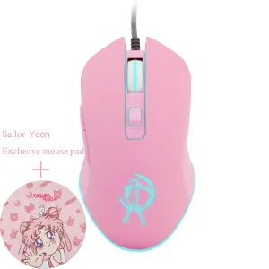 Souris rose optique souris marin yoon gaming ordinateur câblé mourte mute jolie souris colorée 3200dpi pour filles givères cadeau pc jeu