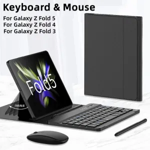 Clavier et souris sans fil de souris pour Samsung Galaxy Z Fold 6 5 4 3 2 Couvercle de clavier en cuir en cuir de stipage pliant magnétique avec stylo