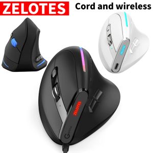 Ratones ZELOTES T50 T20 Ratón vertical con cable USB 12800 DPI Ratones para juegos RGB ergonómicos recargables opcionales para computadora portátil Mac PC