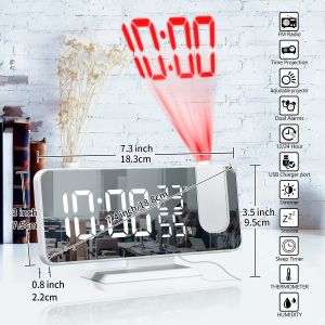 MICLOCK – réveil Radio numérique à Projection 3D, avec chargeur USB, grand miroir de 18CM, affichage LED, variateur automatique