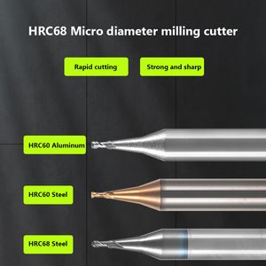 Micro Carbure End Mild Mild Traitement Coupeur CNC Deep Long Neck Small Diamètre 0,2 0,3 0,4 0,5 0,6 0,7 0,8 0,9 mm Mini Bit de routeur