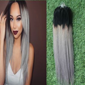 Micro Link Hair Extensions Human T1B/grey micro loop silver ombre human hair extensions 100g silver micro bead extensions