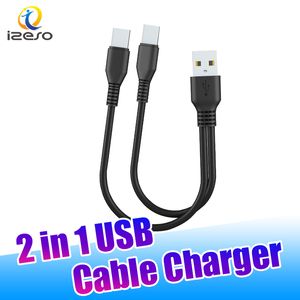 Câble de chargement court USB 2 en 1 de 25cm vers double cordon de chargeur de Type C pour iPhone 15 14 13 Samsung S24 23 izeso