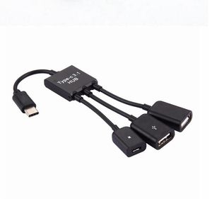 Micro USB TYPE-C HUB 3 en 1 macho a hembra USB Host carga de energía OTG Hub Cable adaptador convertidor extensor para teléfono móvil
