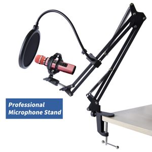 Support de Microphone pour diffusion en direct professionnelle, bras articulé réglable avec filtre anti-Pop, pince de bureau à montage anti-choc