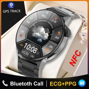 Microphones 2023 NFC Smart Watch Men GPS Suivi Bluetooth Call Sport Watch Charge sans fil Calcul personnalisé Salle Smartwatch ECG pour Xiaomi