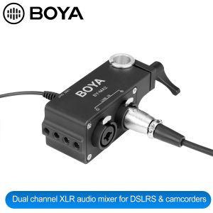 Micrófonos BOYA BYMA2 Mezclador de audio de grabación de doble canal Conector XLR Sistema de micrófono inalámbrico de 6,5 mm a 3,5 mm para cámara Canon Nikon Sony DSLR