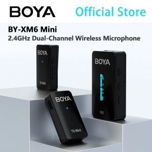 Microphones BOYA BYXM6 Mini S 2.4GHz condensateur double canal sans fil Lavalier Microphone pour PC Mobile iPhone Android reflex numériques Youtube